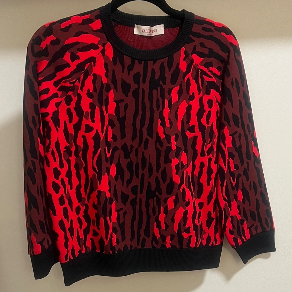Valentino Red and Black Animal Print Sweater
